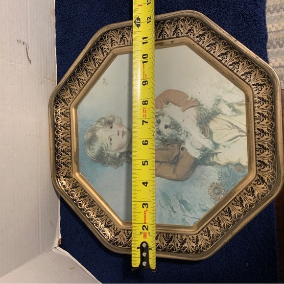 1960s MCM 12” Octagonal Sunshine Biscuit Tin Lid Child Dog Grandma’s Retro Decor - Picture 4 of 4